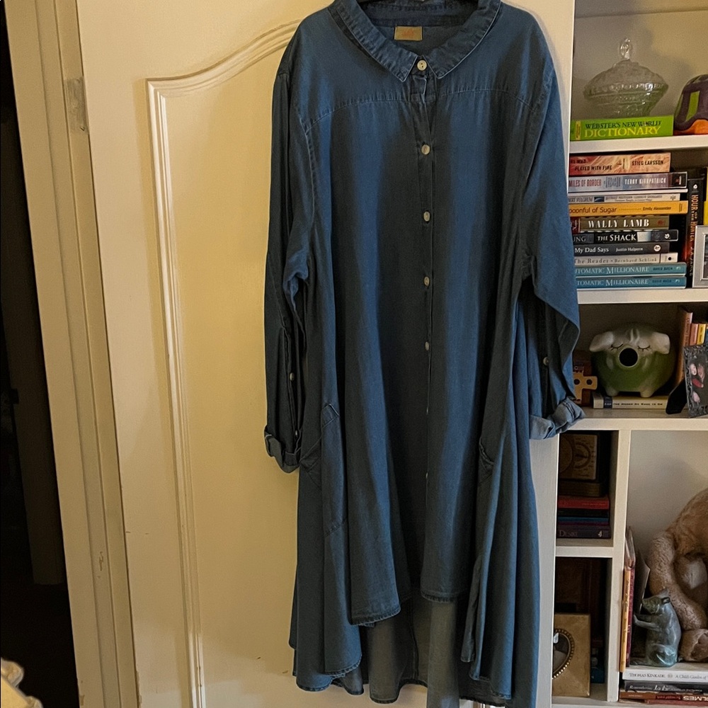 Tulip denim Button-Up Long Shirt Dress